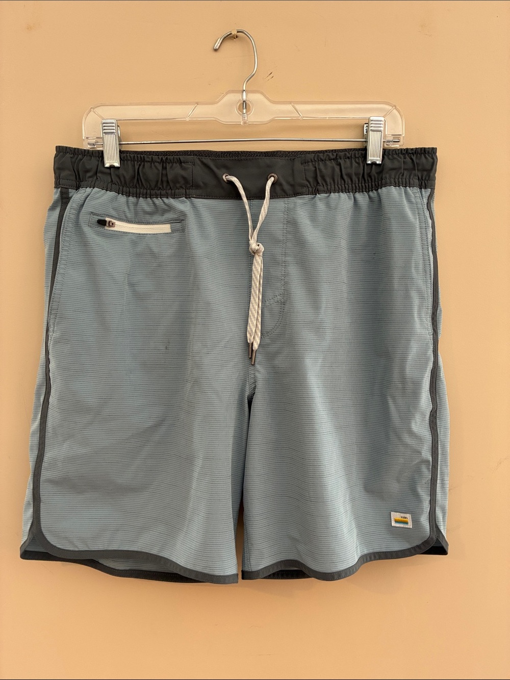 Vuori Men's Slate Blue Athletic Drawstring Shorts with Black Waistband